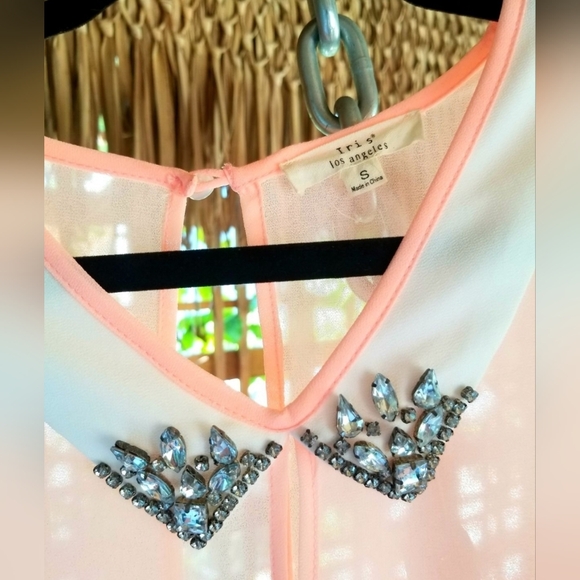 Iris Pink Collared Sheer Beaded Tank Top S Like New - Picture 6 of 8